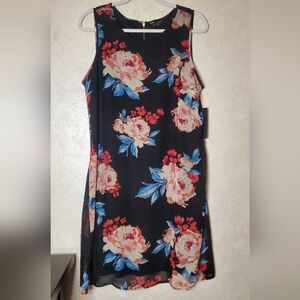 GNW Black Mini Dress with Pink and Blue Floral Design Size:14